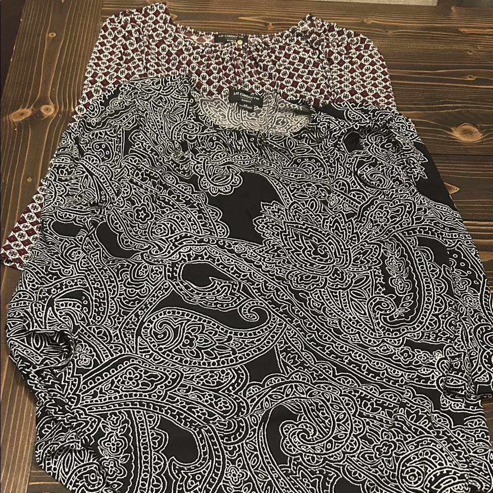 Patterned Blouse Set - Black and Burgundy